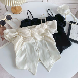 Áo Ba Lỗ Hở Vai Một Bên Vai Kiểu Pháp Cho Nữ Mùa Hè Thiết Kế Thon Gọn Gợi Cảm Mini Cạp Cao Pure Desire Hot Girl Áo Chui Đầu Tay Ngắn