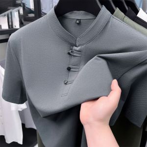 NCE Summer Chinese style new buckle casual mens polo shirt trendy handsome high-end Chinese style top