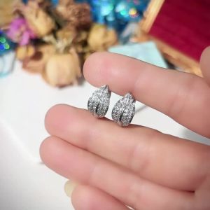 Huitan Fresh Style Leaf Shaped Women Hoop Earrings Elegant Party Wedding Lady Accessories Chic Jewelry Inlaid Shiny CZ for Daily