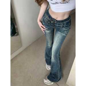 High Waist Bell Bottom Jeans Womens Slim Fit Elastic Denim Pants Long Trousers Autumn Fashion Korean Style Cotton Polyester