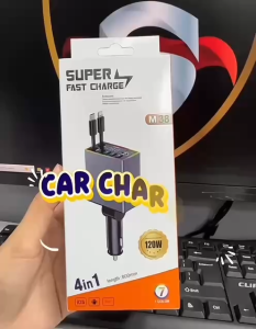 M38 Car Charger 120W Bluetooth 5.0 FM Transmitter | QC3.0 USB Fast Charge with Dual Socket Built-in Cable 80CM Universal