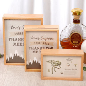 Wooden Specimen Coin Bank Photo Frame Solid Wood Desktop Kids Photo Display Table Photo Frame and Photo Holder 3 5 7 8-Inch