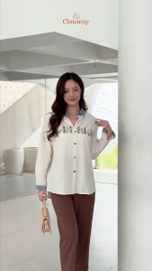 Clouwny Lavena Button Shirt Premium Cotton Korean Look Atasan Wanita