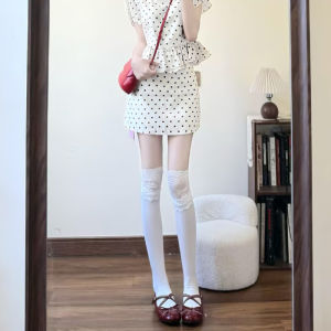 LANMENGYA | Dusky Pink Polka Dot High-waisted Fitted A-line Summer Skirt