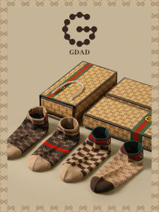 GDAD Mens Cotton Socks Absorbent Anti-Odor Retro American Short Mid-Calf Luxury Gift Box Spring Summer Breathable Comfortable