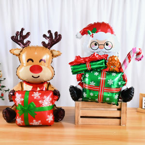 1PC 3D Large Gift Box Santa Claus Foil Balloons Gift Box Elk Balloon Christmas Decorations For Home 3 Colors 2025 Decor Supplies