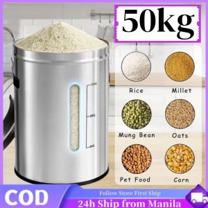 stainless rice dispenser 50kg/50kls capacity steel lagyanan ng bigas 50 kilos cereal rice storage container kitchen storage pantry organizer