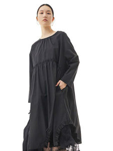 XITAO Temperament Dress Mesh Double Layer Hem Solid Color Splicing Simplicity Women Loose O-neck Collar Dress WMD4698