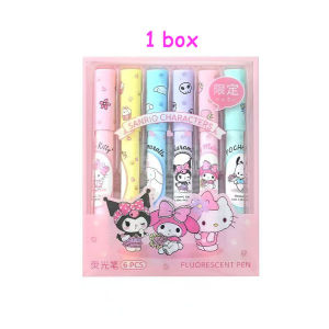 Sanrio | Sanrio Eye-Friendly Highlighter 6-Piece Set (Kuromi My Melody) — Soft-tone soft-tip markers high-capacity cute stationery