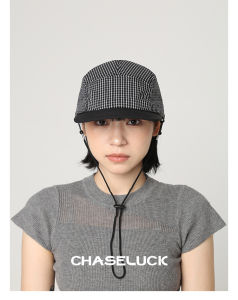 Lightweight Quick-Dry Sun Protection Plaid Drawstring Flat-Brim Baseball Cap Womens Summer Fashionable Casual Cotton Hat