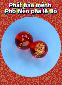 Vòng chuỗi đeo tay đá trắng 8 ly và 10 ly charm Phật bản mệnh Phổ hiền pha lê đỏ