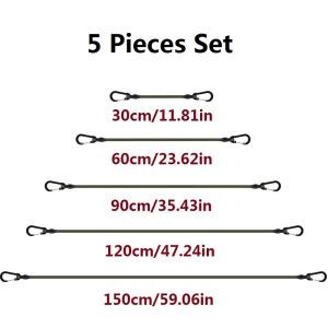 5 Pieces Set 7MM Bungee Cords with Black Hooks Stretch Elastic Ropes Lightweight for Bikes Car Luggage Packing Roof Rack Strap