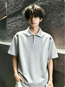 ZHUOCAN | Gray Cross-stitch Short Sleeve Polo Shirt Summer Stylish American Style