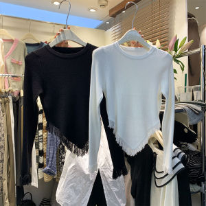 Áo Len Dệt Kim Dài Tay Nữ Dáng Ôm Không Đều Thời Trang Thu Đông Mới Về Chất Liệu Polyester Cổ Tròn Tay Dài