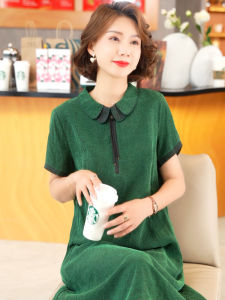 Silk Geometric Pattern Dress Womens Vintage Hangzhou Brand Midlife  Silk Summer New Style A-Line Midi Dress