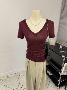 Tencel Silky Cool U-Neck Thin Transparent Silm Short-Sleeved T-shirt for Women 2024 Summer New Arrival Elegant Versatile Top