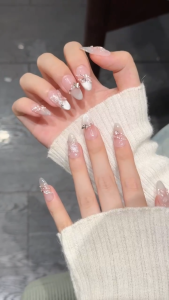 10 pcs Handmade Mirror Moon Butterfly Cat Eye Design Gel Press-On Nails