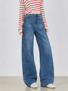 MANMI | Quần Jeans Xanh Retro Cao Waist Loose Straight