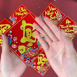 Trang Trí Tết Miếng Dán Chữ Thư PhápTrang Trí Trái Cây Quà Tặng Bằng Vải Không Dệt Màu Đỏ Có Keo Dán Sẵn Mặt Sau