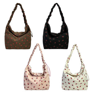 MOJOYCE Womens Trendy Shoulder Bag with Strawberry Pattern and Ruching Strap for Casual and Travel Use