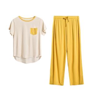 YOUKESHU | Spring Summer Short Sleeve Sleepwear Set For Women Home Clothes Comfortable Casual Round Neck Long Pants Nightgown Ensemble