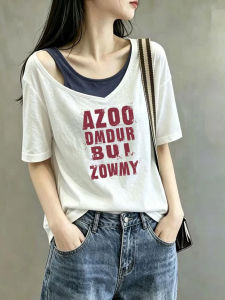 V.C.I | Off-shoulder Letter Print Short Sleeve T-Shirt
