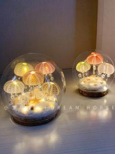 Handmade Sea Star Shell Glass Ball Night Lamp Desktop Decoration Birthday Gift Creative Design Light Scandinavian Style Pink Girl Heart