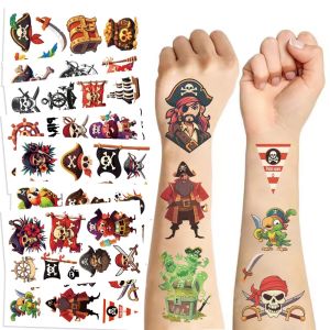 10pcs Pirate Tattoo Ship Skull Treasure Pattern Stickers Waterproof Tattoo Kids Birthday Halloween Party Favor Gifts Bag Fillers