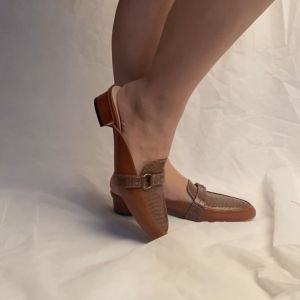 BIGSIZE 35-45 Sepatu Mules Bustong Motif Croco Coklat Wanita Formal Hak Rendah 3 cm Lancip