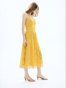 Juicy Couture | New French Style Yellow Floral Print Spaghetti Strap Long Dress