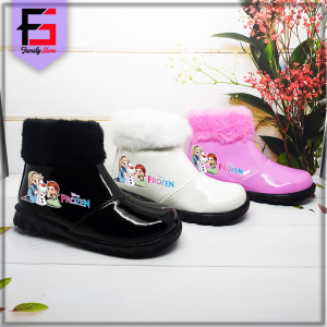 Sepatu Boots FROZEN Anak Perempuan Fashion Trendy / Sepatu Boots Resleting Anak Balita Cewek Motif Elsa dan Anna / Sepatu Anak Glossy Wanita Boots Frozen Kerah Bulu Halus