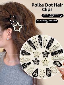 PINK EMPRESS | Black and White Polka Dot Star Side Clip