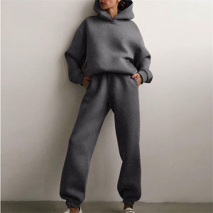 Two-Piece Oversized Tracksuit for Women Warm Hoodie Sweatshirts Long Pant Sets Casual Hoody Monochromatic Autumn Fashion