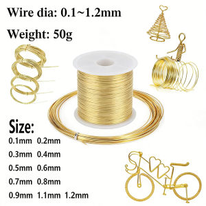 1roll 50g 0.1-1.2mm Brass Wire Multi-Size Solids Coppers Alloy Metal Craft Wire for Jewelry Making & DIY Handicrafts