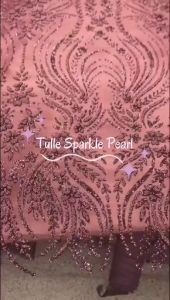 Kain Tulle Bordir Bunga Akar Sequins Bahan Tile Sparkle Pearl Mutiara Payet Meteran