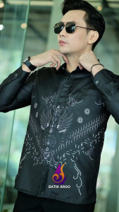 BATIK ARGO Mandala HItam Kemeja Batik Pria Slimfit Lapis Furing Lengan Panjang