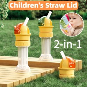 Kids Portable Straw Sippys Lid BPA Free Silicone Food Grade Toddler Self Drink Utensil Bottle Transition Turn Cap
