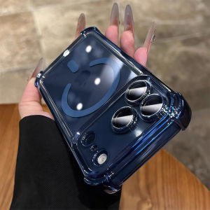 Electroplated Clear Phone Case For iPhone 17 16 15 14 13 12 Pro Max Cases with Glass Lens Protector For MagSafe Transparent Shockproof Bumper Cover For iPhone 17 Air 16 15 14 Plus Full Cover Lens Protection Casing