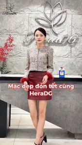 Áo khoác kiểu nữ HeraDG thiết kế dáng ngắn cổ tròn tay đính lông độc đáo chất dạ cao cấp WKHBD1020