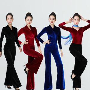 Elegant Slim Fit Velvet Training Suit for Women High Waist Pants Fashion Show Performance Dancewear by Ten Si Yi Jun