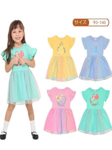Girls Short Sleeve Dress Color Changing Mesh Princess Dress Summer Cartoon Pure Cotton Dress Childrens Clothing Kids Dress