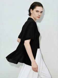 AMII | New Style Notched Collar Spliced Chiffon Short Sleeve Slit Blazer