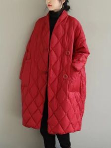 2023 Winter New plus Size Lightweight down Jacket Womens Retro Quilted Mid Length Long Length Warm Thickened Cotton-Padded Coat