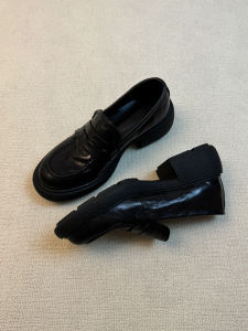 สีดำ สิทธิบัตร หนัง หนังแพะส้นหนารองเท้าไม่มีส้นแฟชั่นเยาวชนรองเท้าเดี่ยว