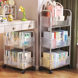 Mobile Multi-Functional Storage Rack Bookshelf Kitchen Bedroom Living Room Acrylic Floor-Standing Organizer Cabinet