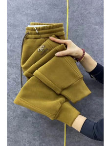 กางเกงวอร์มผู้หญิงเอวสูงทรงหลวมกันลมหนาฤดูใบไม้ร่วง/ฤดูหนาว กางเกงฮาเร็มกันหนาวกันหนาว กางเกงขายาวลำลองสำหรับเล่นกีฬา