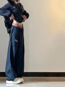 Quần Dài Thường Ngày American High Street Cạp Cao Quần Thể Thao Rộng Rãi Quần Dài Khiêu Vũ Quần Dài Hai Mảnh Giả Cho Nữ