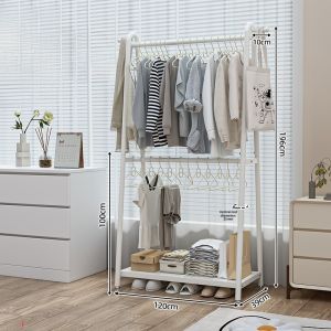 Bedroom Floor Standing Clothes Drying Rack Simple Multi-Functional Storage Space Saver Clothes Hanger for Room And Bedside