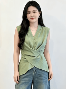 Shalldoer | Green Waist-Cinching Ruffle Hem Camisole Top