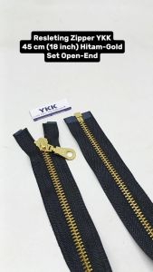 Resleting Zipper YKK 45 cm Atau 18 inch Type Gigi Besi Warna Hitam Gold Emas Slider Oval Model Set Open End Buka Lepas Harga Per Biji